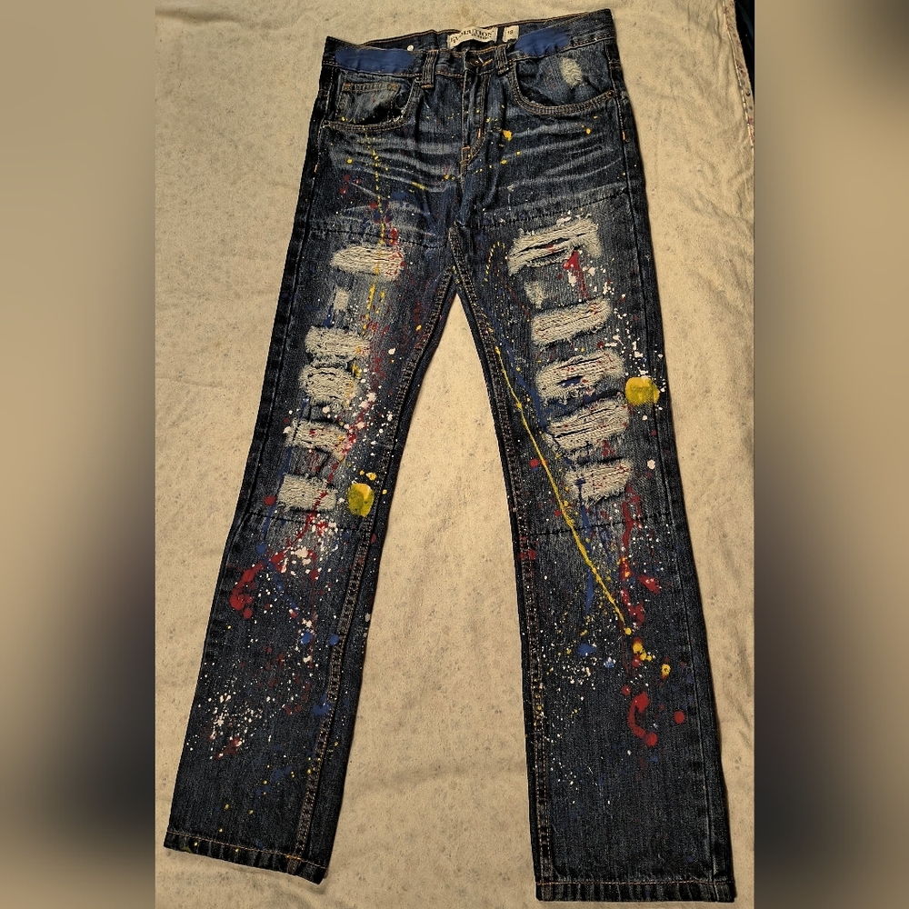 Stylish Kids Distressed Jeans with Paint Splatter